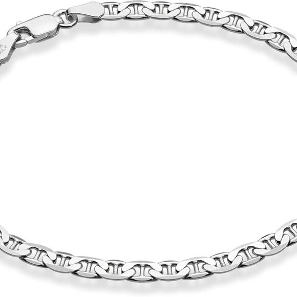 Jewelry - Sterling Silver Mariner Link Chain Anklet 11Inch Beveled Foot Jewelry for Women